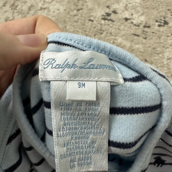 Ralph Lauren Baby Boy Blue Striped Shortall Size 9 Months - Picture 3 of 3